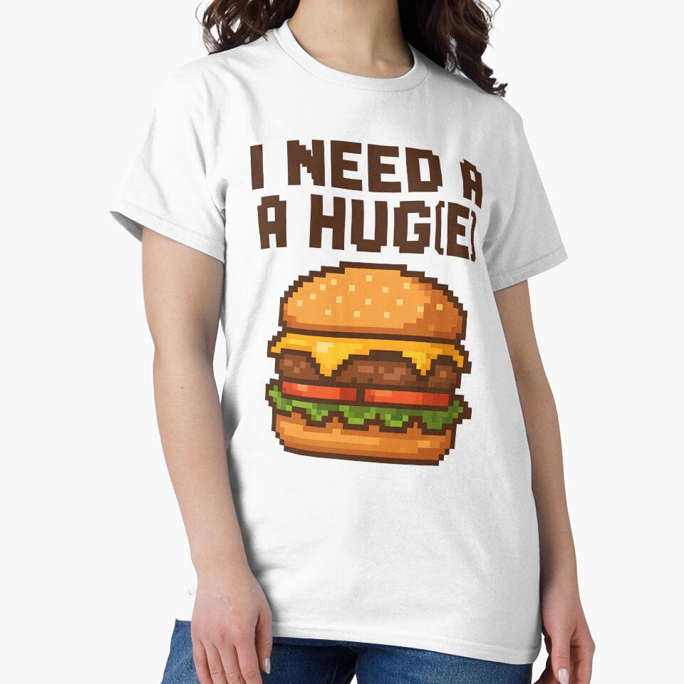Funny I Need A Hug Burger Retro Pixel Food Gamer Design. by The-T-In-Retro