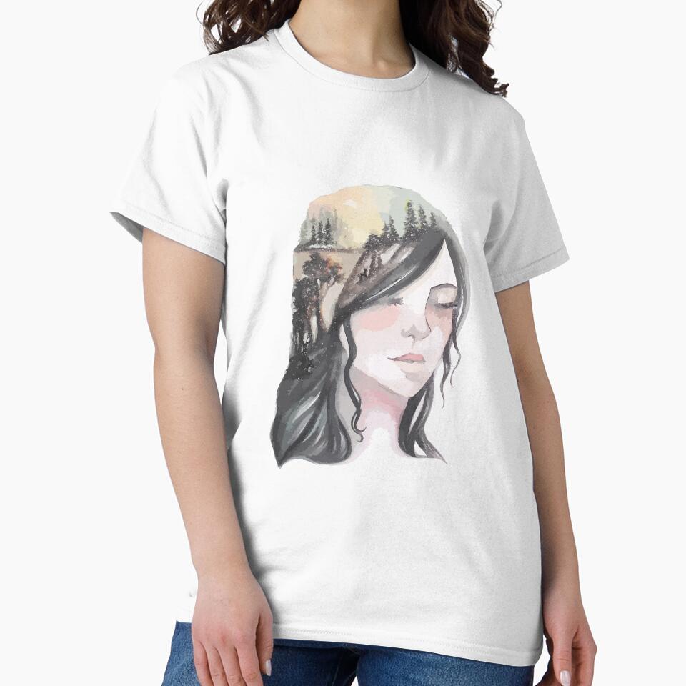 Watercolor Girl Soft Blush Forest Hair Aurora Borealis Beautiful by melodyhhewis