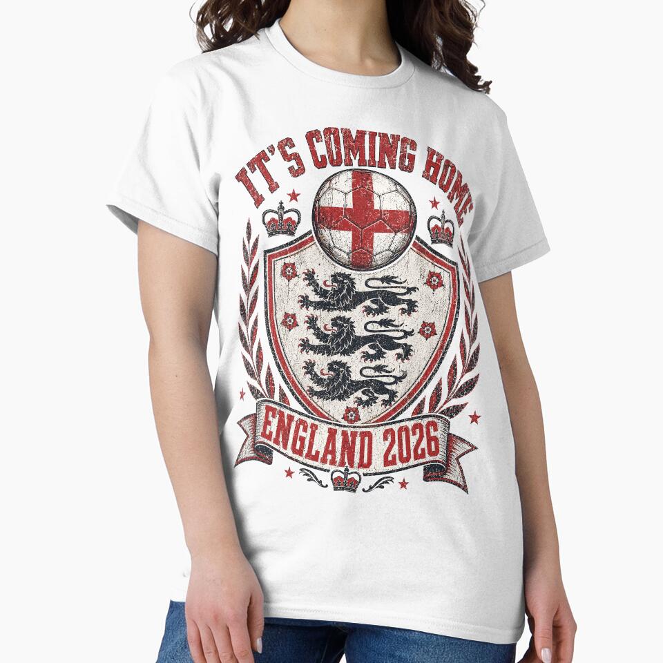 It's Coming Home England 2026 World Cup Soccer T-Shirt by KickoffStudio