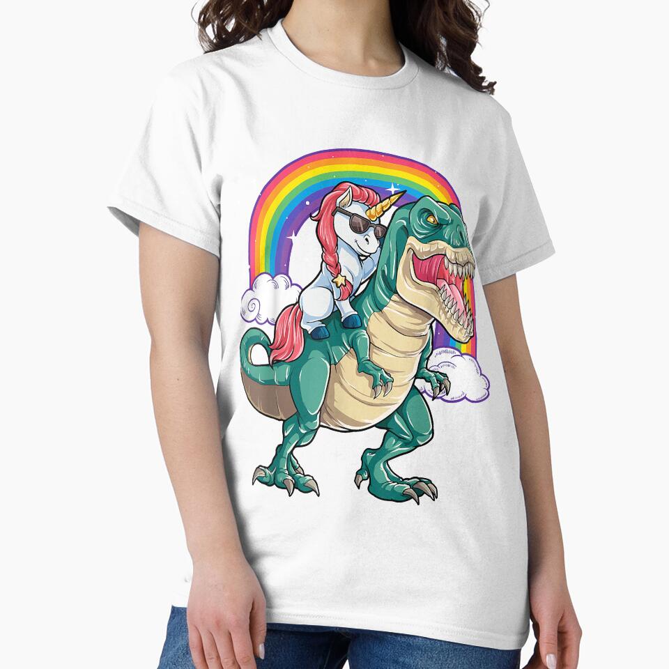 Unicorn Riding T-Rex A Tyranosaurus Rex Rided By A Unicorn by HumbleShirt
