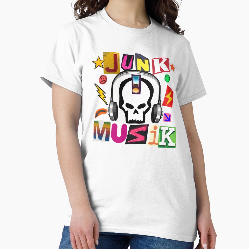 junk music - punk skull with headphones and ransom note letters graphic design art by hayrpictures