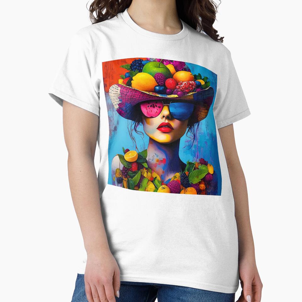 Whimsy Pop Art Female With Fantastical Fruit Hat by DEC02