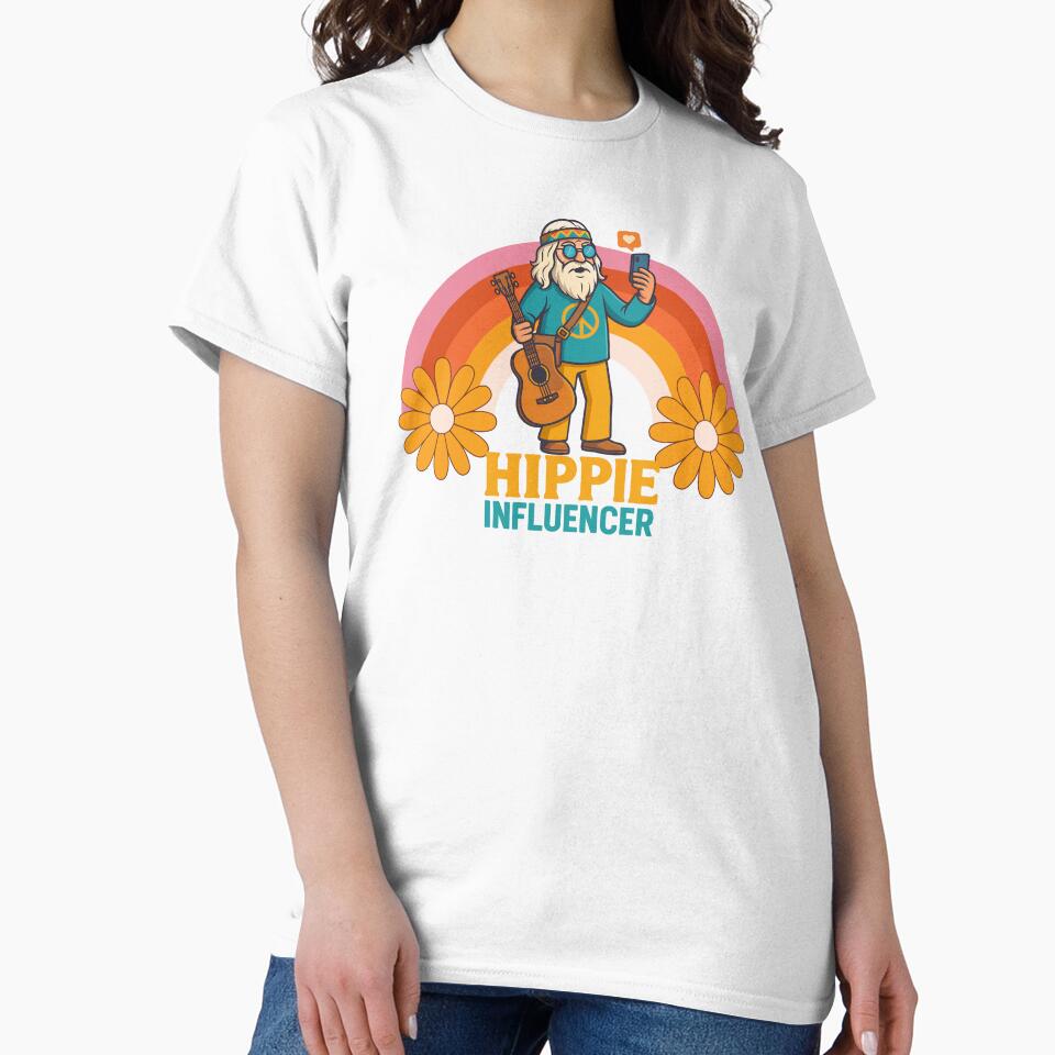 Elderly White Hippie Influencer – Funny Retro Selfie Design by Lunaria Arts