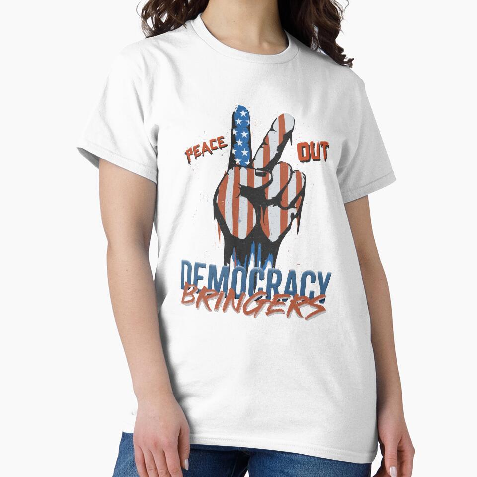 peace out! democracy bringers - american flag in victory hand sign graffiti graphic artwork by hayrpictures