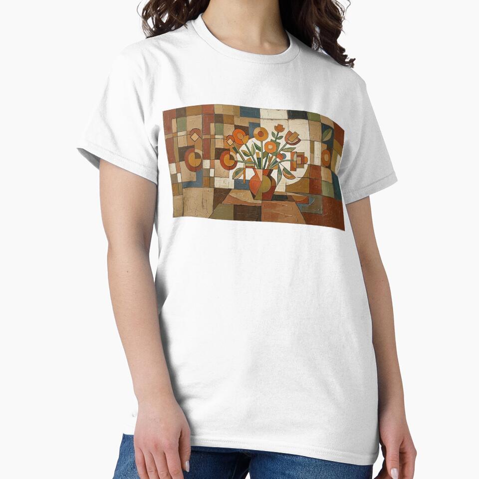 Bauhaus Abstract Still Life  Painting – Earth Tone Floral Art – Mid-Century Modern by CattlettArt