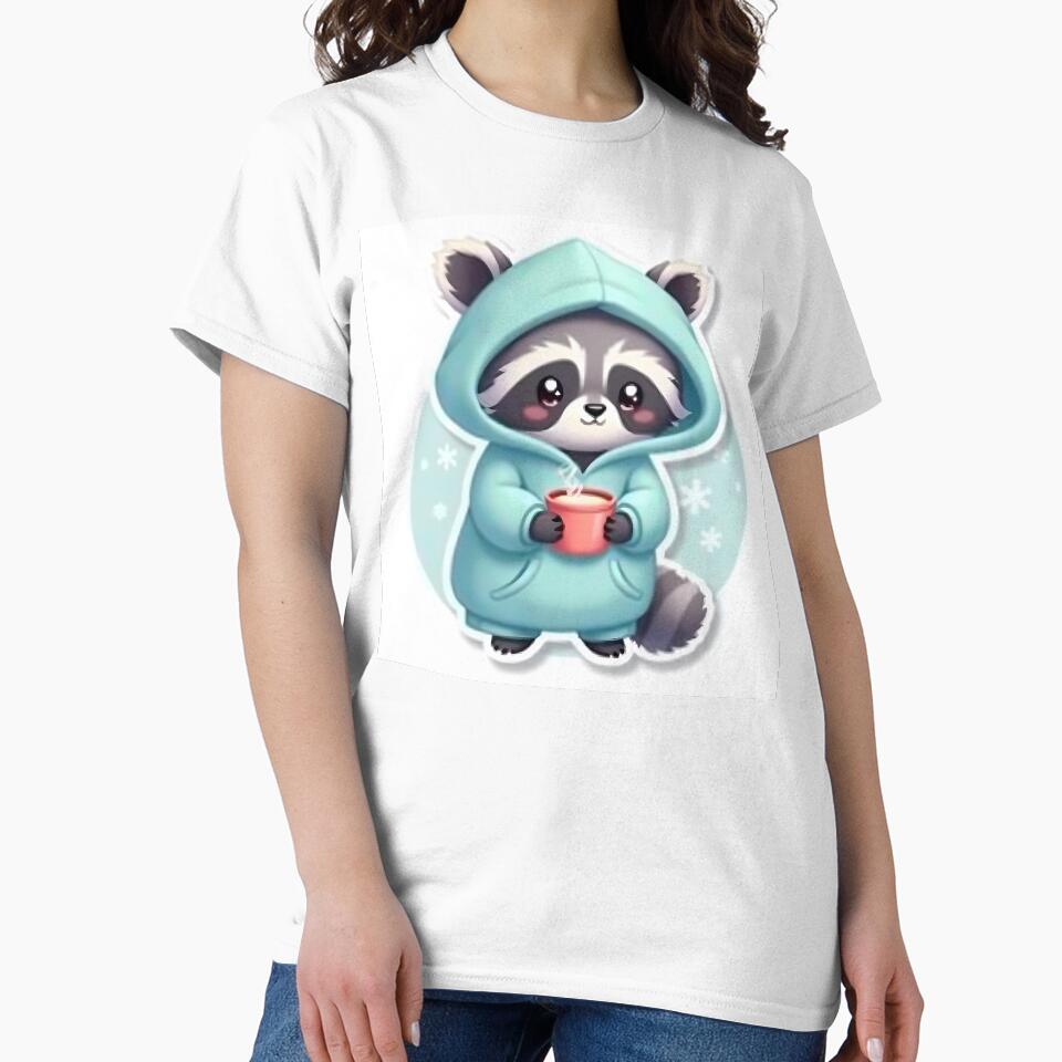 Kawaii Raccoon Wearing Oversized Hoodie Holding by MY CREATIVE SHOP