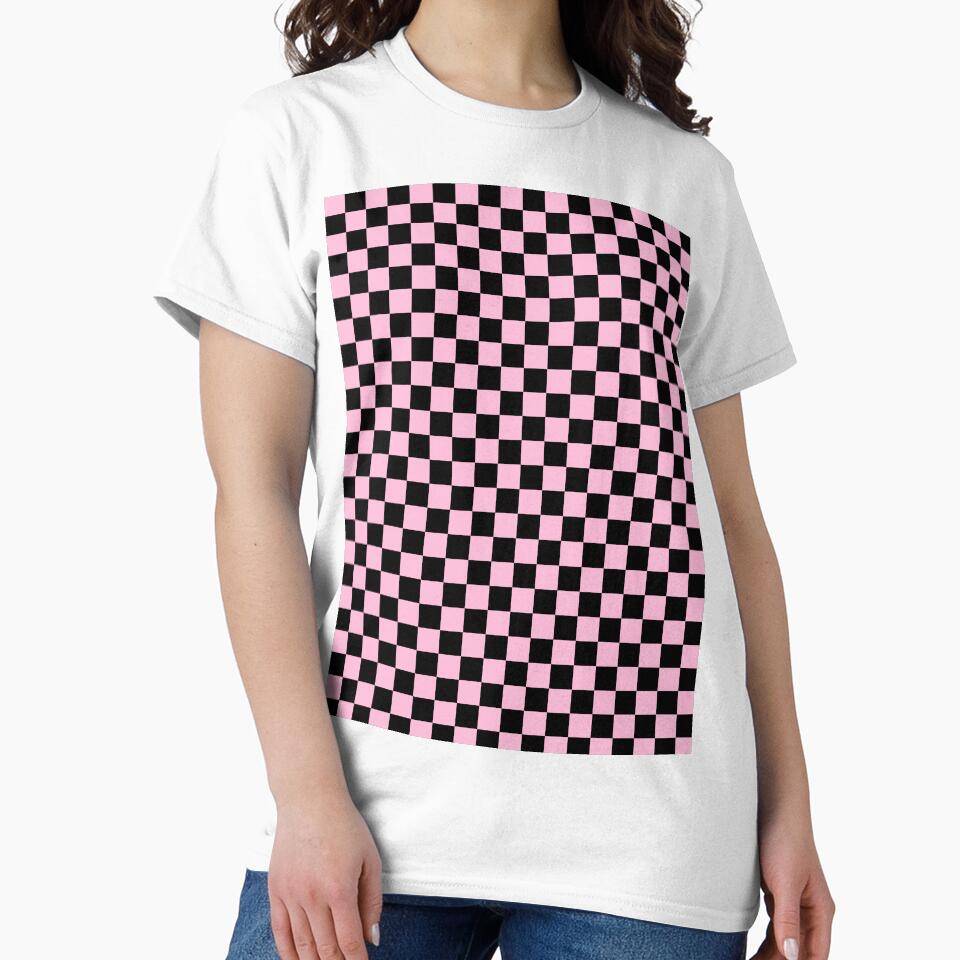 Small Checkered - Black and Cotton Candy Pink by JustPatterns2