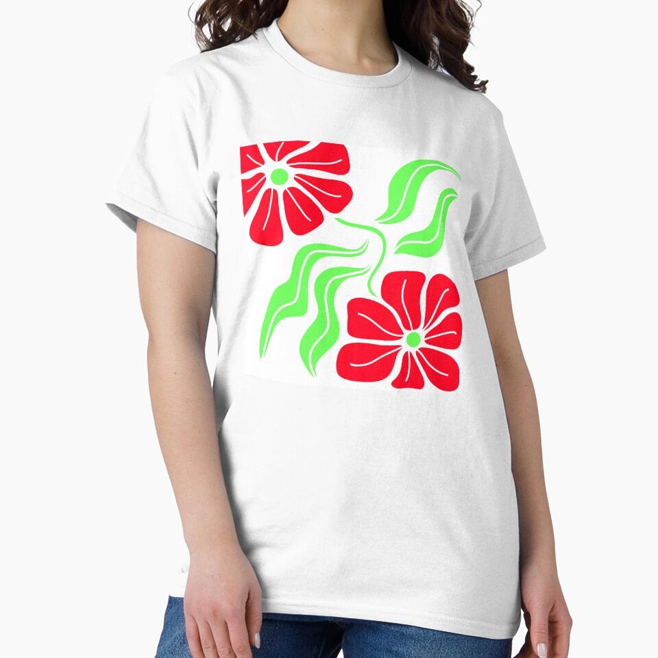 Red And Green Floral Boho On White by Sartoris Art