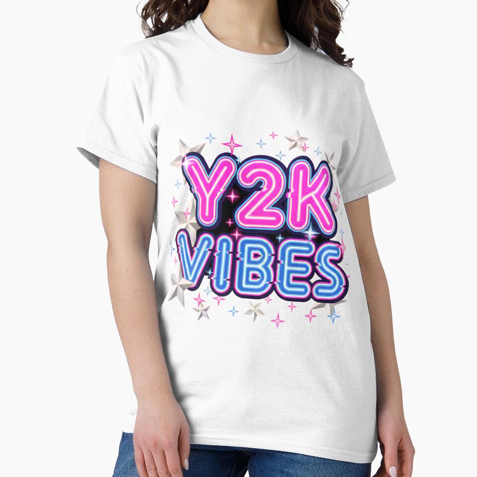 Y2K Vibes Neon Glitch Typography Retro T-Shirt by CryptoCactus