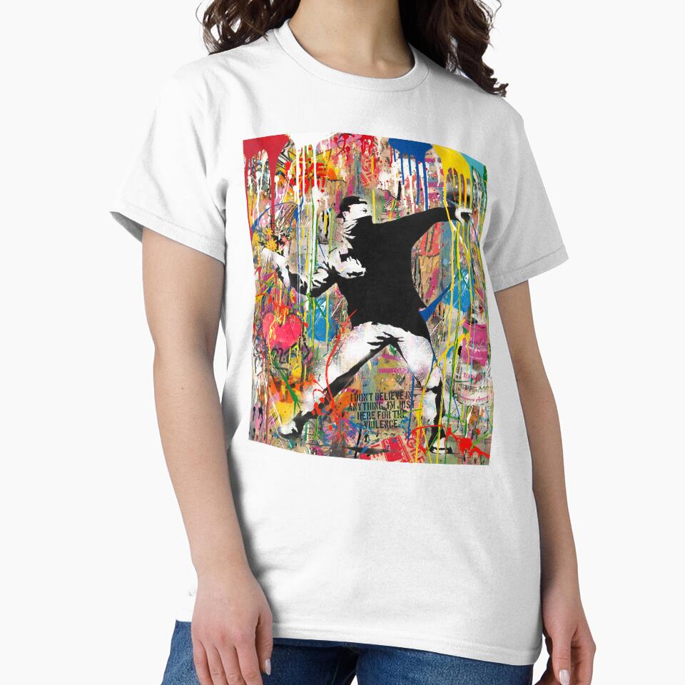 Banksy Flower Thrower Colorful Pop Street Art Mashup by Teecha