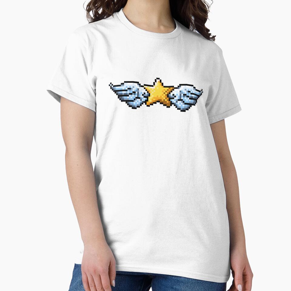 Retro Pixel Art Golden Star with Wings by OneToTee