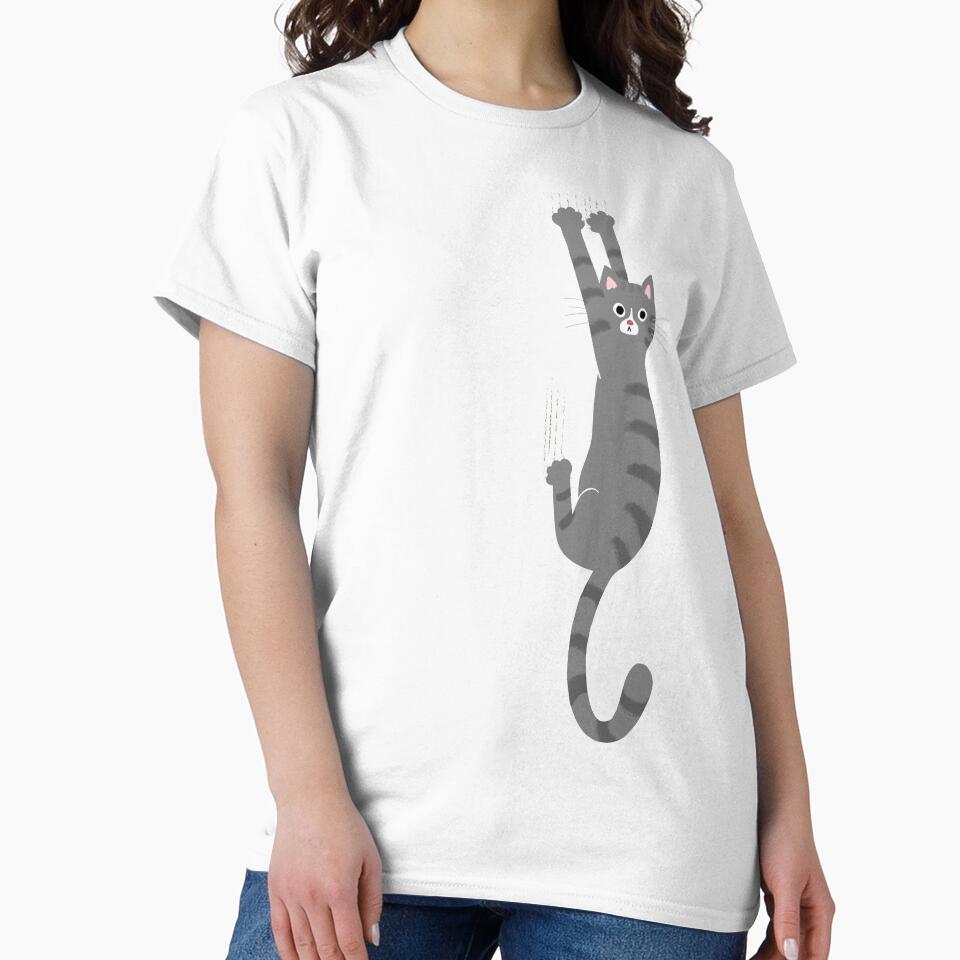 Grey Tabby Cat Hanging On | Funny Gray Striped Cat Holding On with Claws by Jenn Inashvili