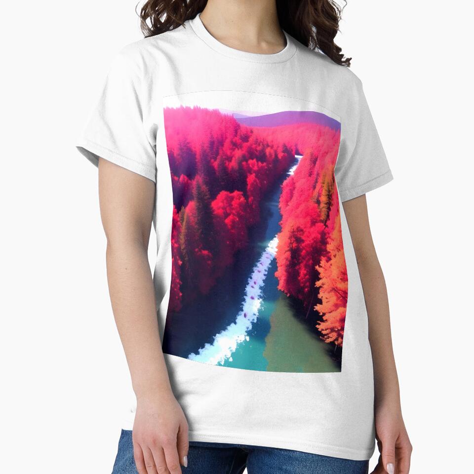 Red Forest & River View Landscape Art by supeart