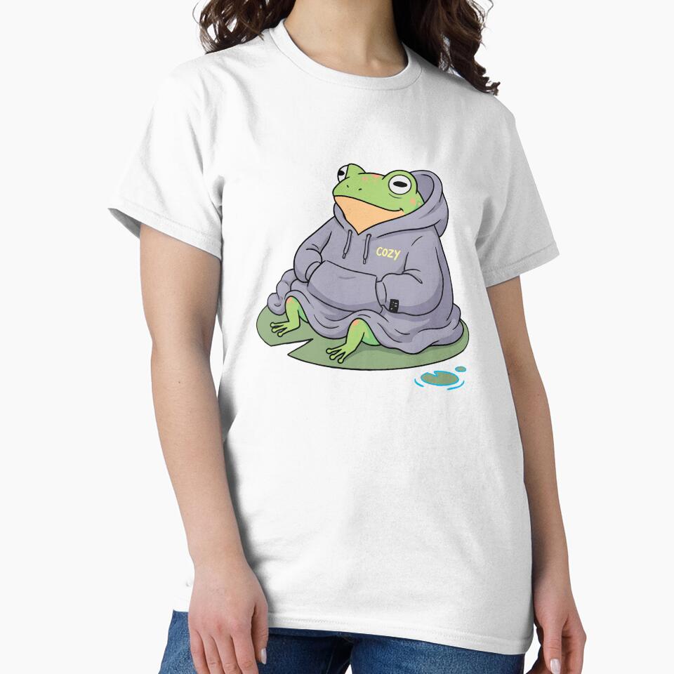 Cute Cozy Frog Wearing Oversized Hoodie by PholPol1959