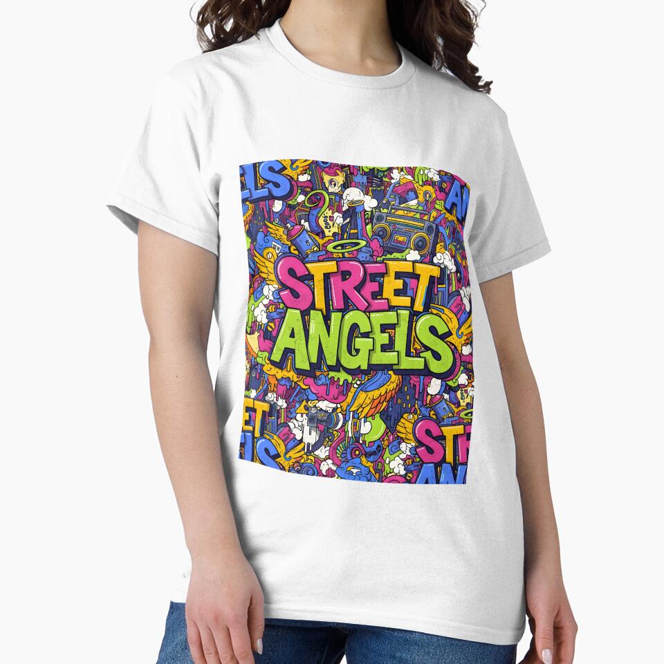 Street Angels: Vibrant Urban Graffiti Doodle Pattern with Boombox and Halo by VibranPalette