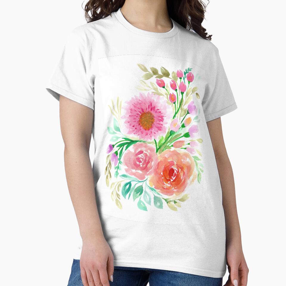 Pink Peach Flower in Watercolor Painting by MyArt23
