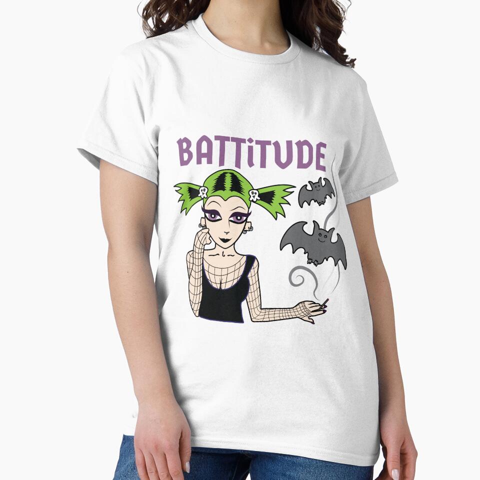 Cute Goth Punk Girl with Bats, Battitude/Bad Attitude by felinedreams