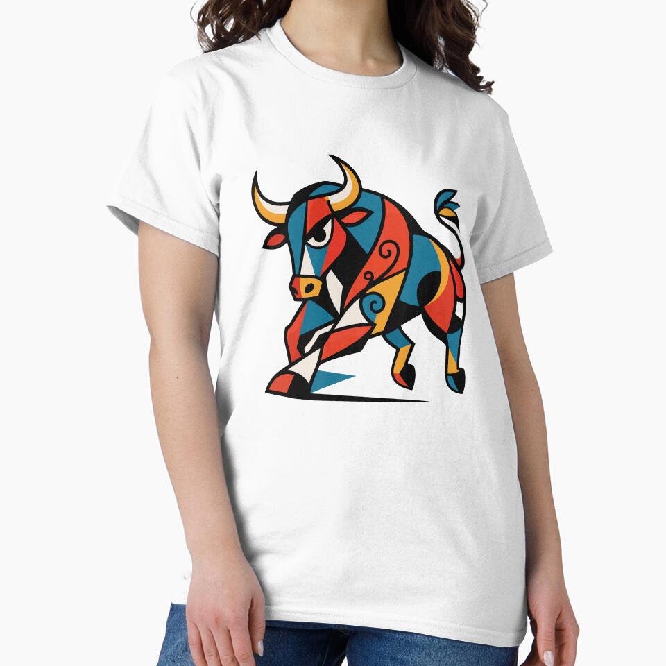 Cubist Charging Bull – Modern Geometric Bull Art by Lifer Art and Design