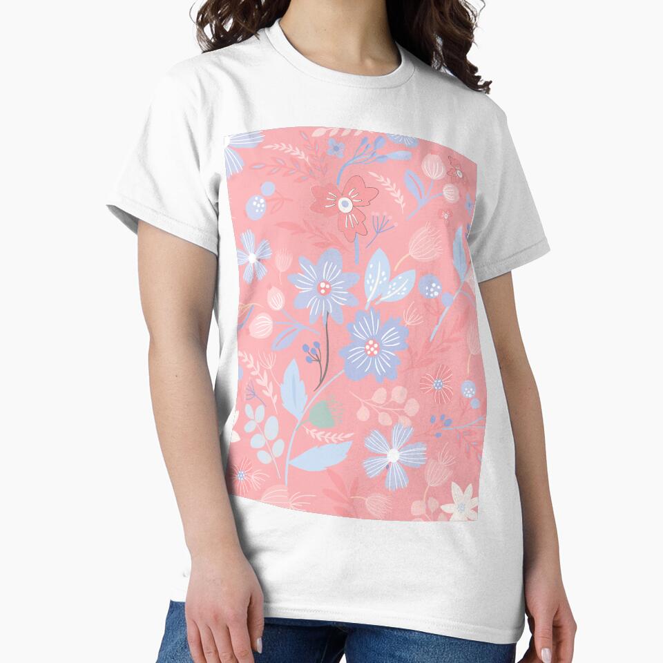 Romantic pink pattern composed with flowers and leaves. by RSDigitalPrintDesign