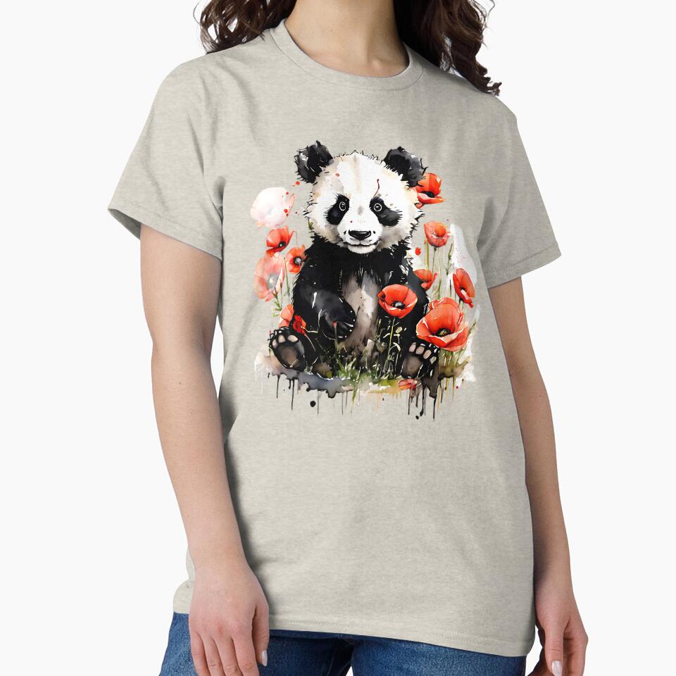 Cute Colorful panda in a field of Wild flowers and poppies by KreativKulture