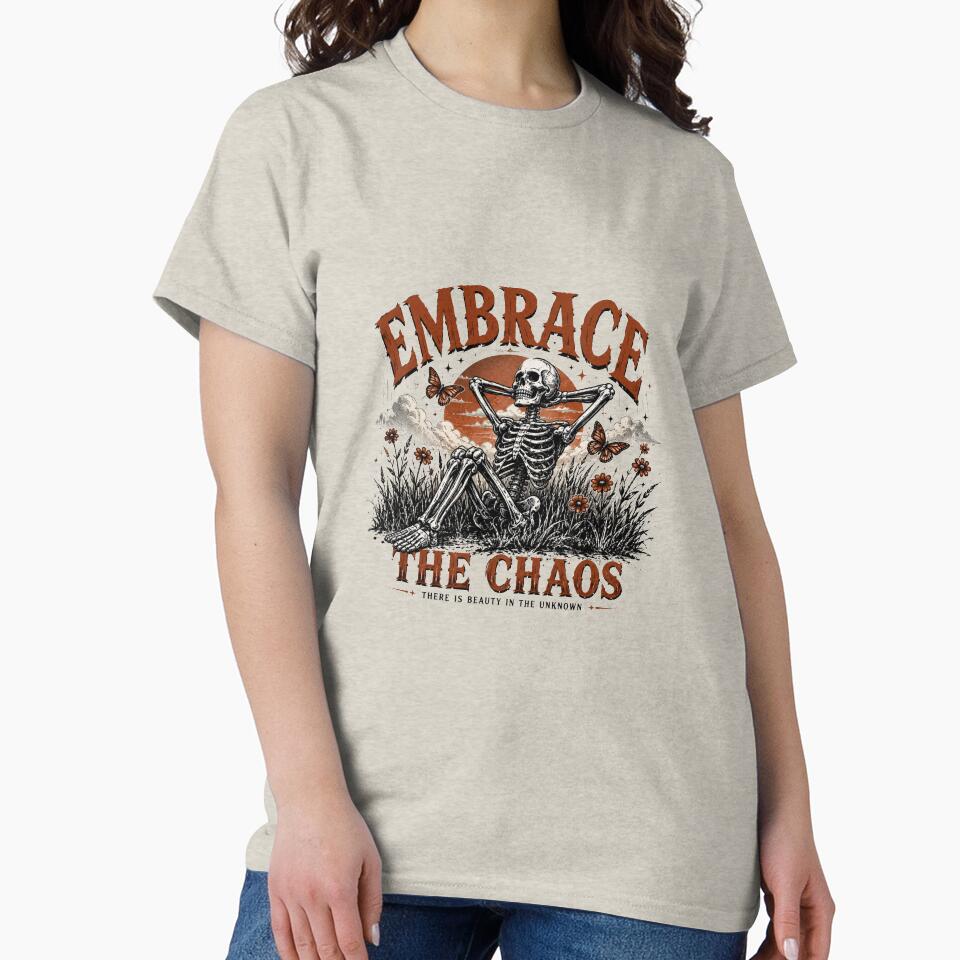 Embrace the Chaos Skeleton Vintage Graphic T-Shirt Design by BunnyPixel21