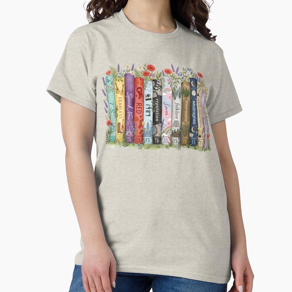 Vintage Albums as Books Floral Aesthetic Swiftie Eras Inspired Fan Art Classic T-Shirt by FishandFolie