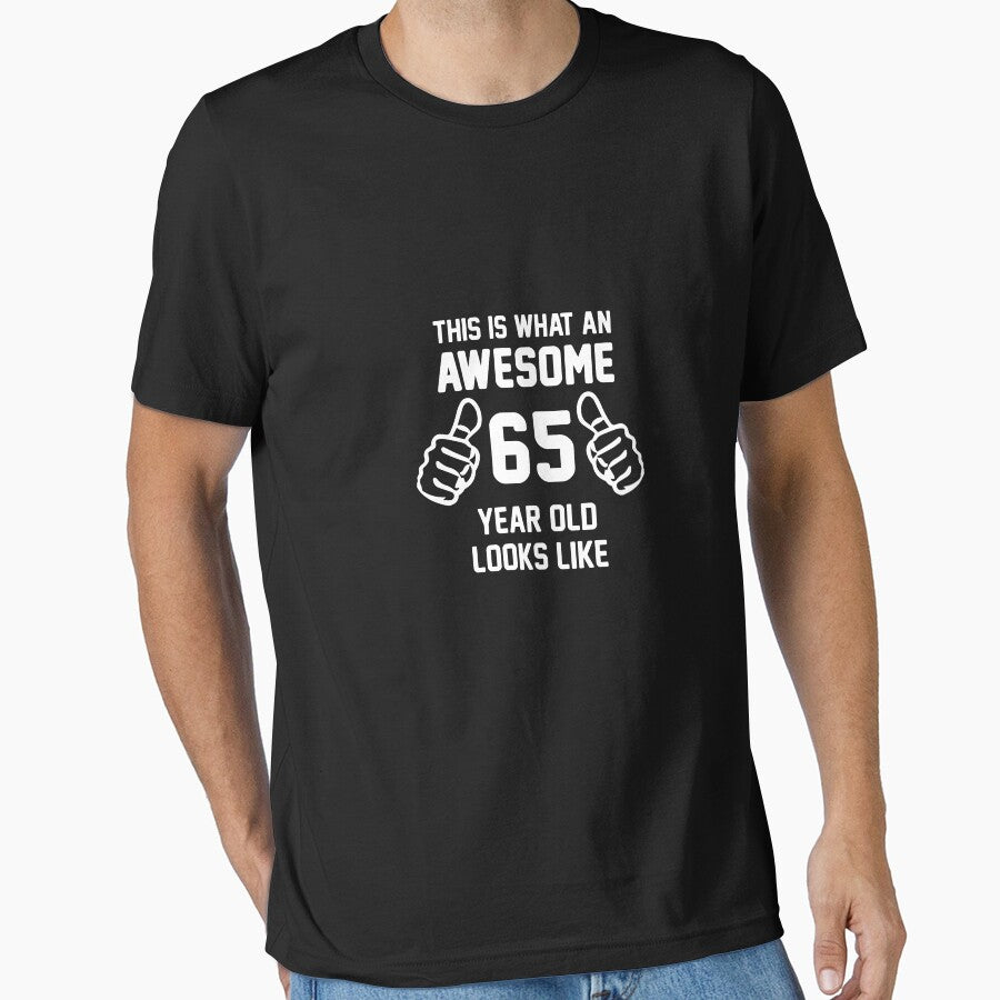 Awesome 65 Year Old Shirt 65th Birthday T-shirt Great Gift for Grandparent Short-Sleeve Jersey Tee by Panda Branda