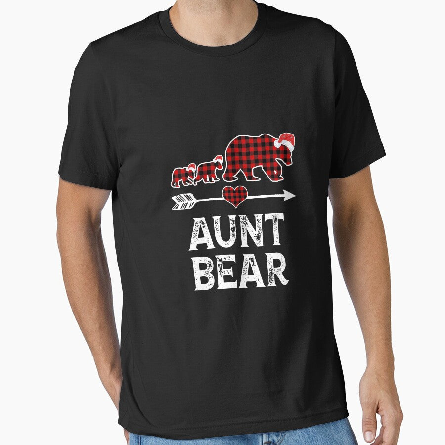 Aunt Bear Christmas Pajama Red Plaid Buffalo Family Gift Long Sleeve T-Shirt by hinettiker