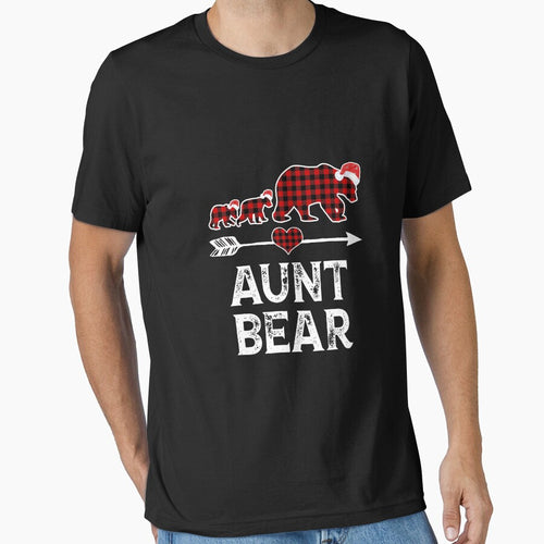 Aunt Bear Christmas Pajama Red Plaid Buffalo Family Gift Long Sleeve T-Shirt by hinettiker