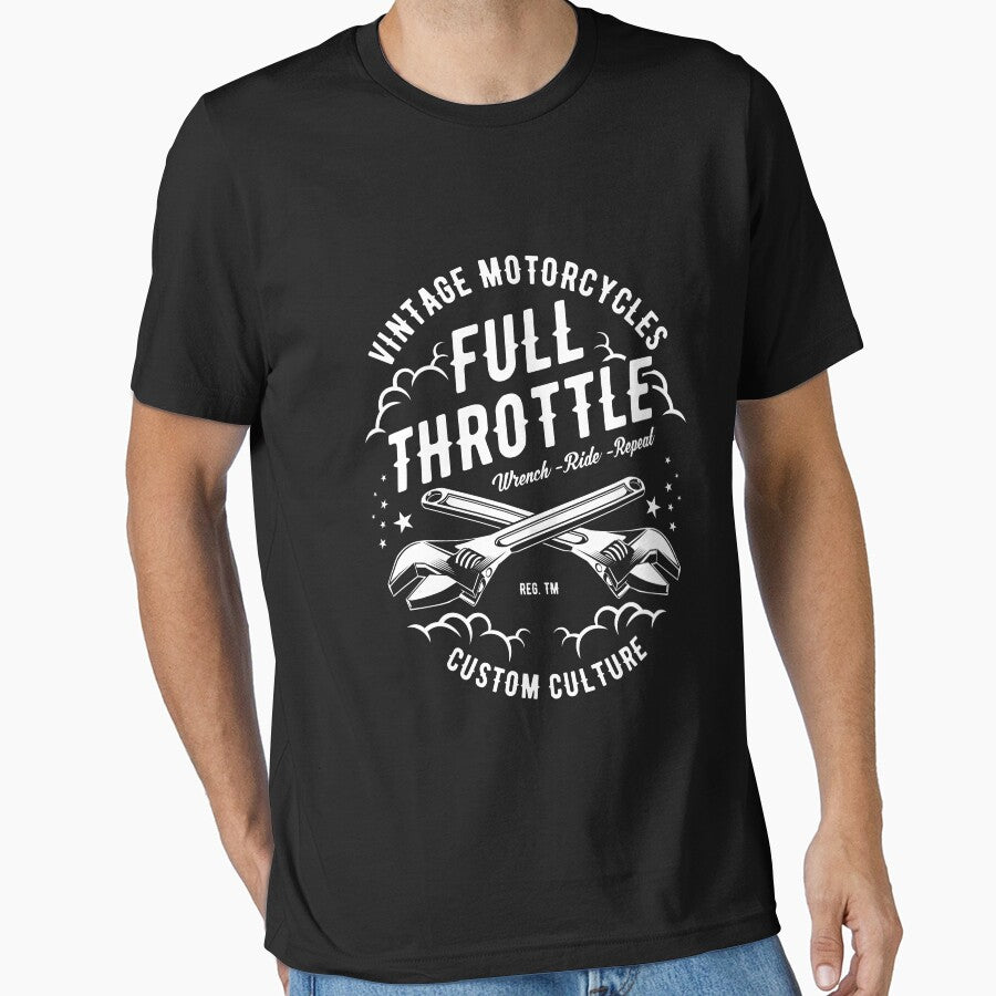 Vintage Motorcycle Full Throttle Shirt Cool Hobby T-Shirt Great Gift for Biker Unisex Short-Sleeve Jersey Tee 8 Colors by Panda Branda