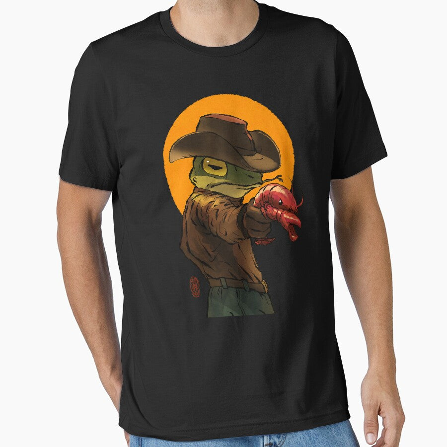Gunslinger Cowboy Western Frog With Pistol Shrimp Crawdad Artwork Drawing by AyersegOver