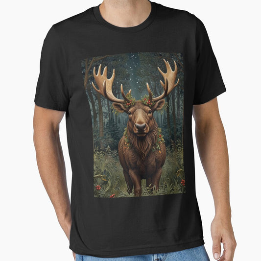 Vintage Christmas Moose woodland night forest scene by hollycooper