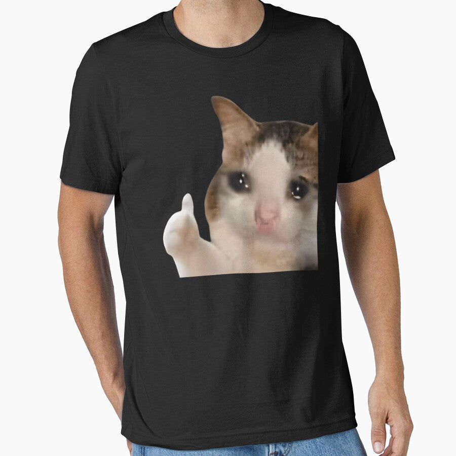 Thumbs Up Crying Cat Meme T-Shirt by vsropatn
