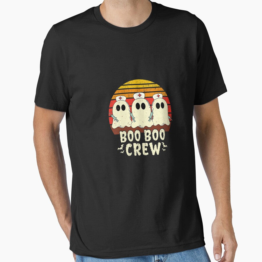 Womens Vintage Boo Boo Crew Nurse Halloween For Nurses RN Ghost V-Neck T-Shirt by BriefWagner
