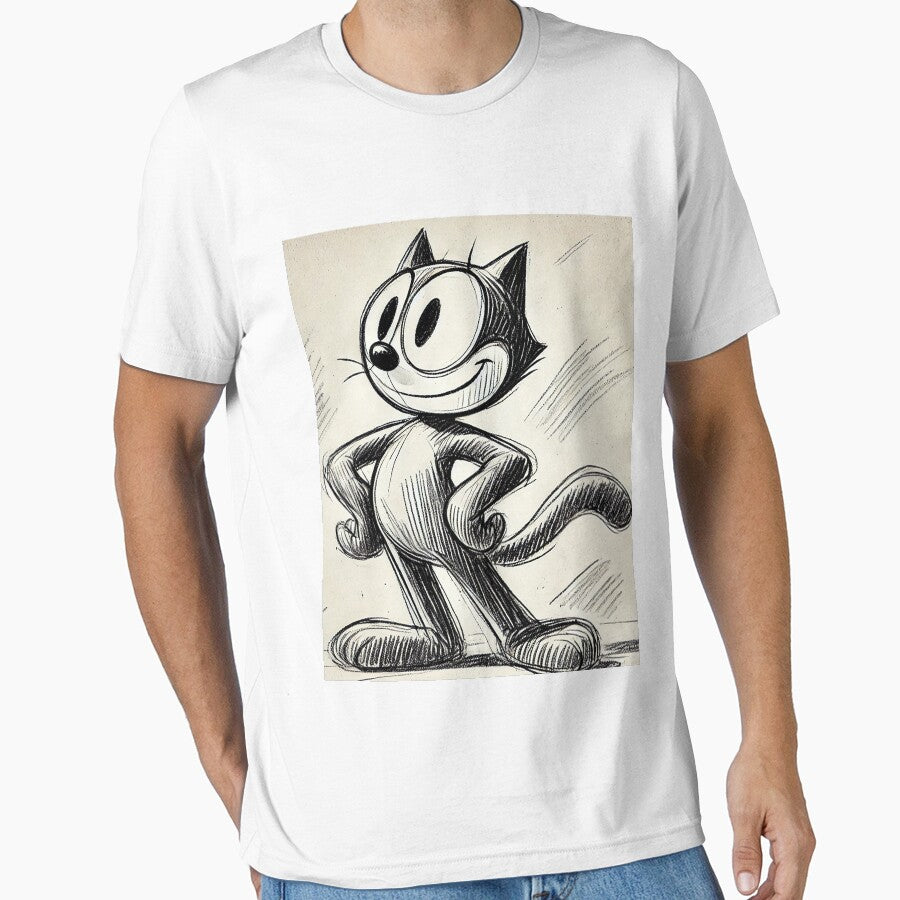 Sketch Cartoon Felix Cat Illustration – Hand-Drawn Retro Character Art by Gold Turtle  Lina