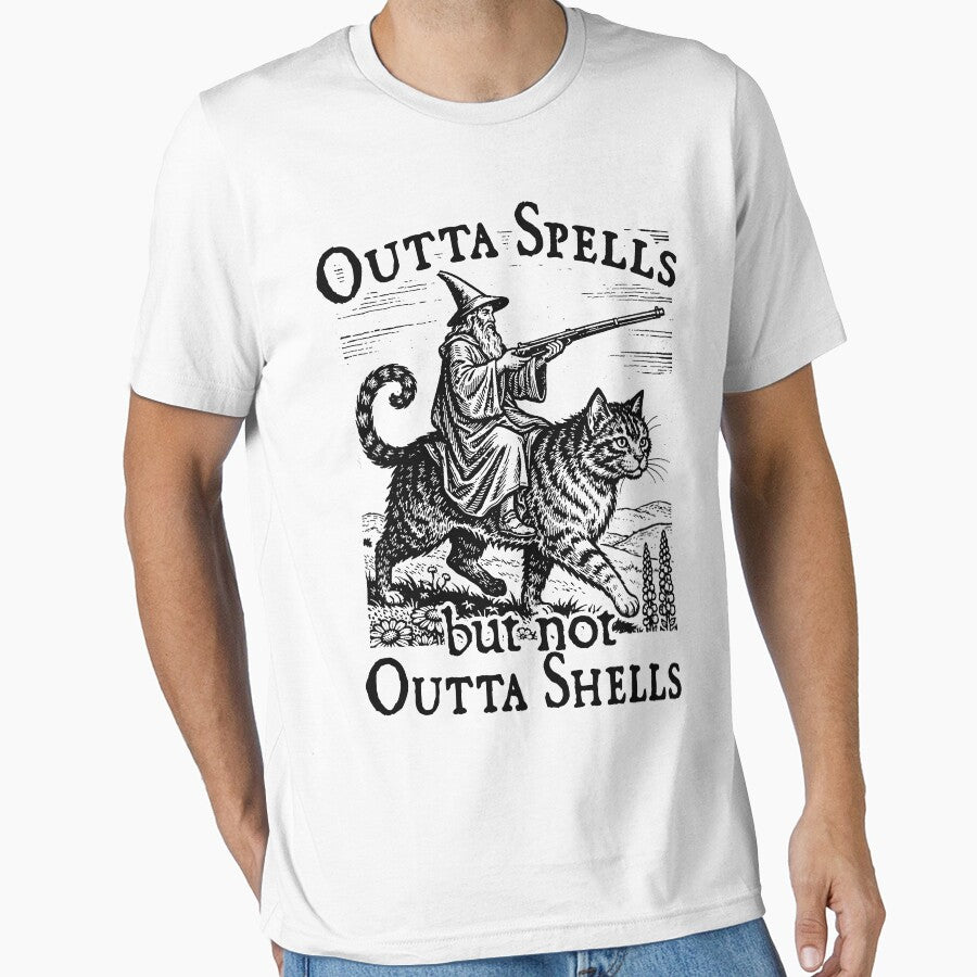 Vintage Outta spells but not outta shells-Funny medieval wizard-cat meme by RandyHaskins