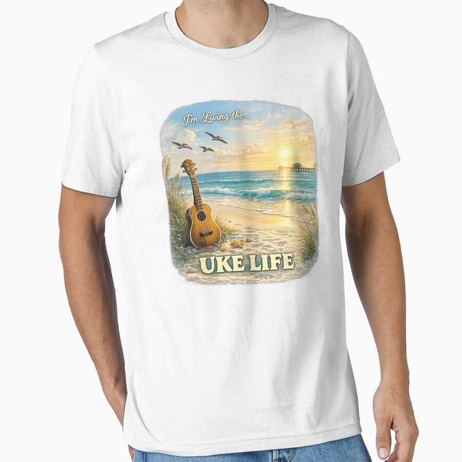 Uke Life Vintage Retro Shirt – Distressed Music Lover Tee - Florida Coast by Ukulele Gent