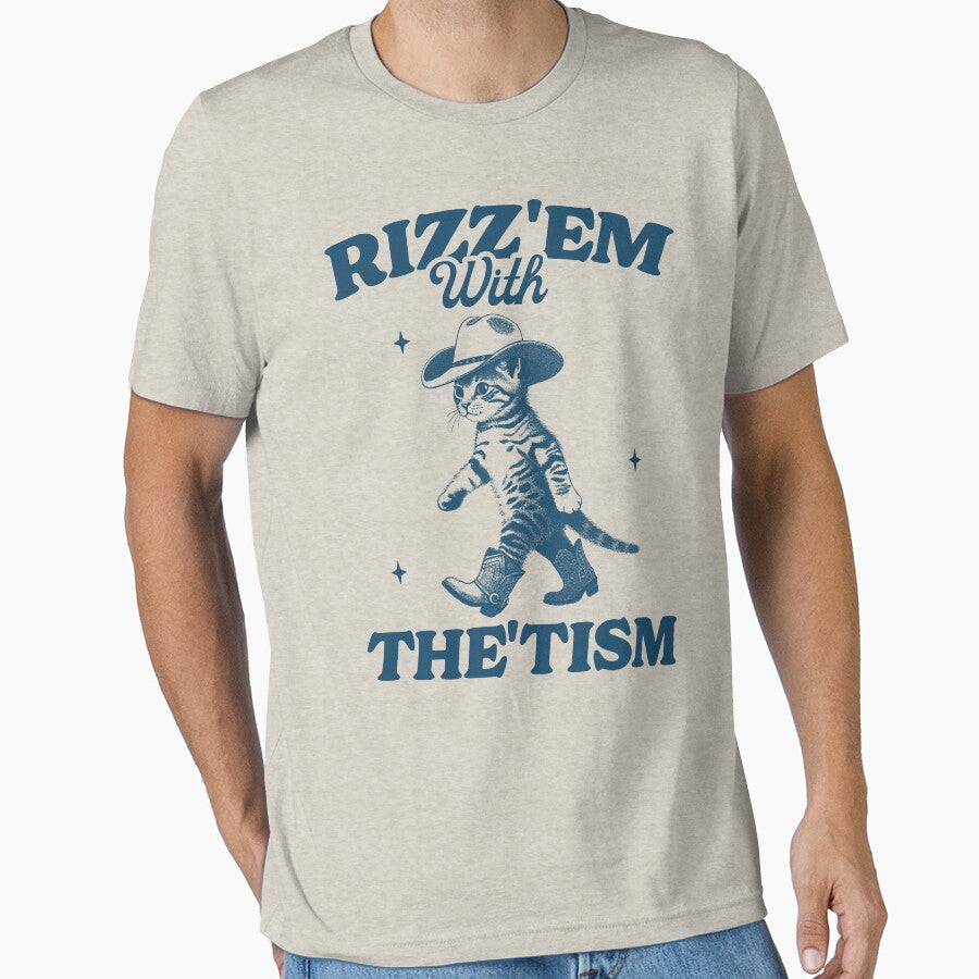 Rizz Em Whit The Tism 90s Shirt, Autism Awareness Shirt, Retro Cartoon T Shirt, Weird T Shirt, Meme T Shirt, Cowboy Cat by Rosqzz