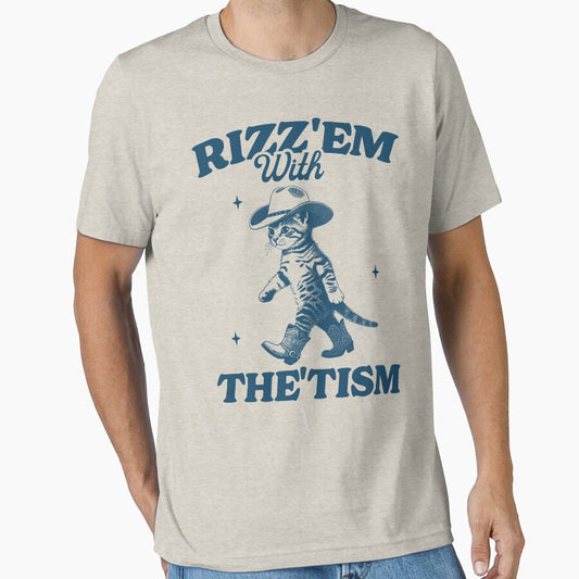 Rizz Em Whit The Tism 90s Shirt, Autism Awareness Shirt, Retro Cartoon T Shirt, Weird T Shirt, Meme T Shirt, Cowboy Cat by Rosqzz