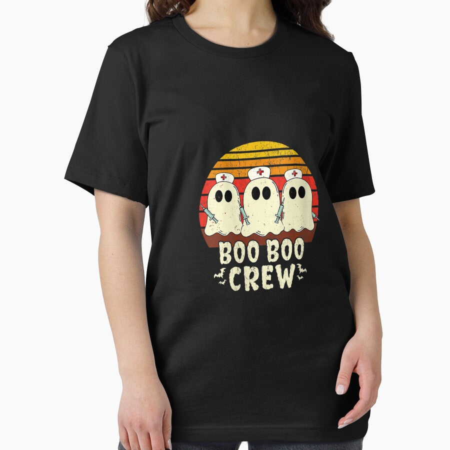Womens Vintage Boo Boo Crew Nurse Halloween For Nurses RN Ghost V-Neck T-Shirt by BriefWagner