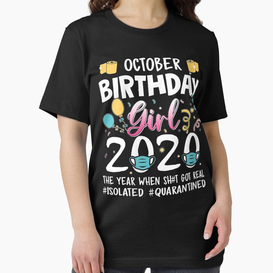 Womens October Girl Birthday Quarantine 2020 Gift Social Distance V-Neck by JosephFineArts