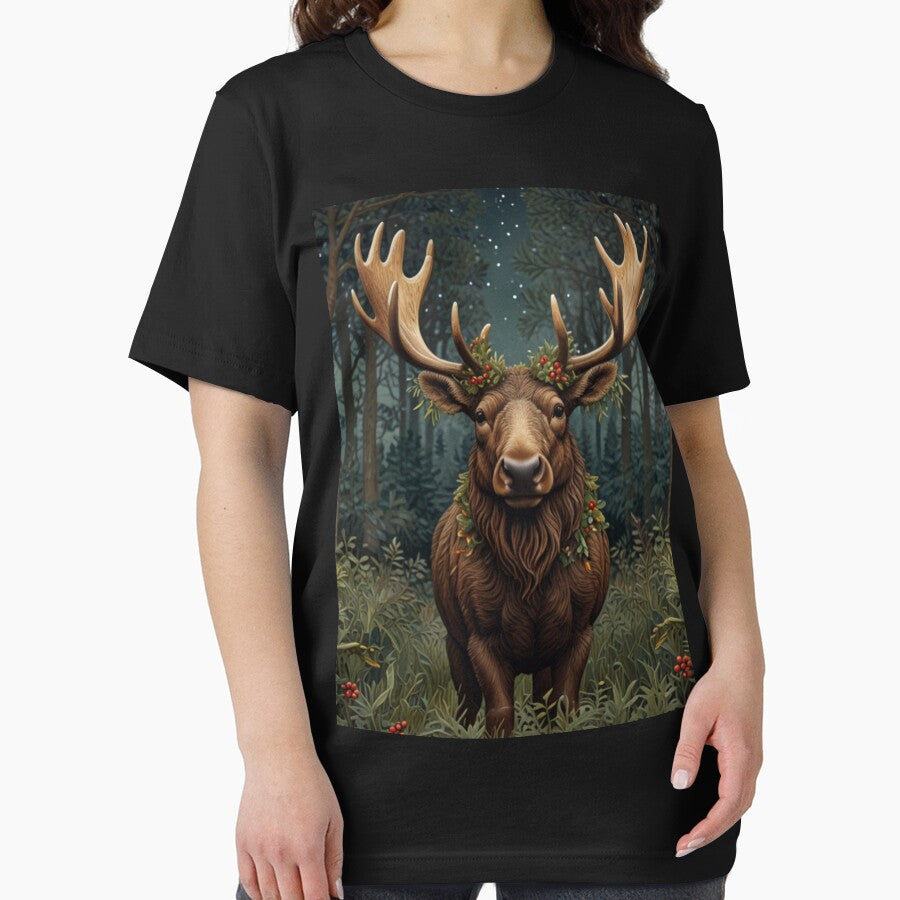 Vintage Christmas Moose woodland night forest scene by hollycooper