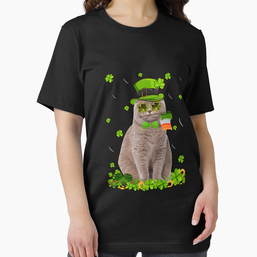 Funny St Patrick's Day Scottish Fold Cat Irish Shamrock Long Sleeve by marcipattysk1i