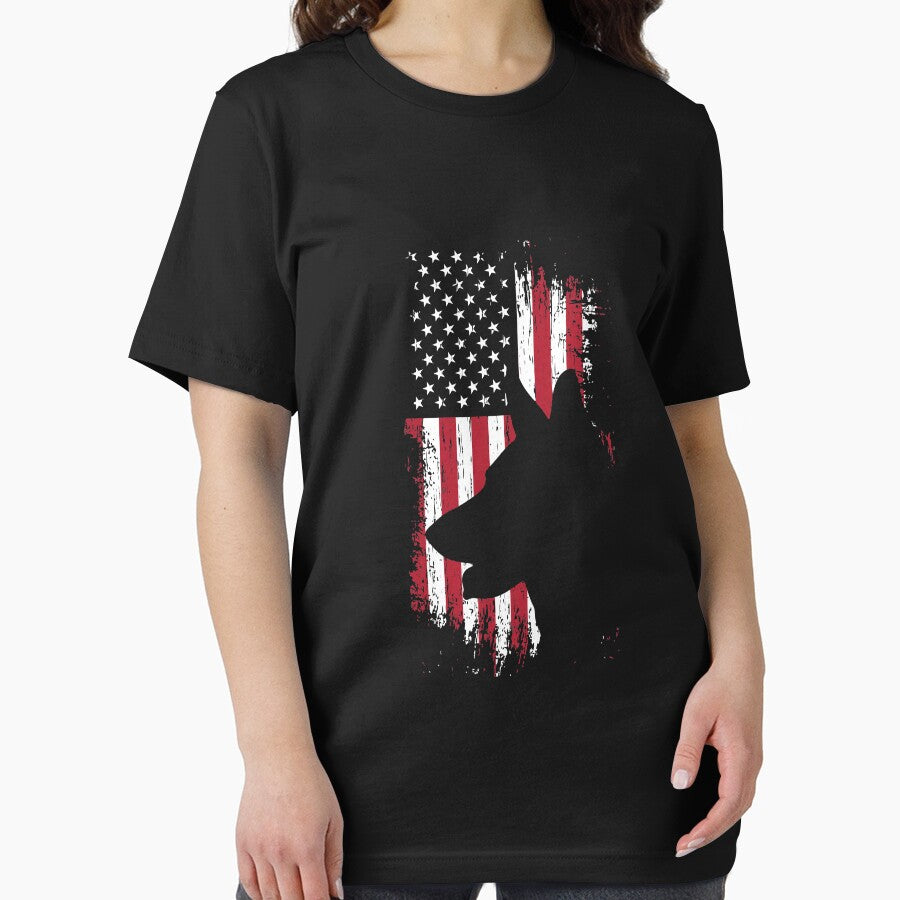 German Shepherd American Flag Shirt USA Patriotic Dog Gift Long Sleeve T-Shirt by hinettiker
