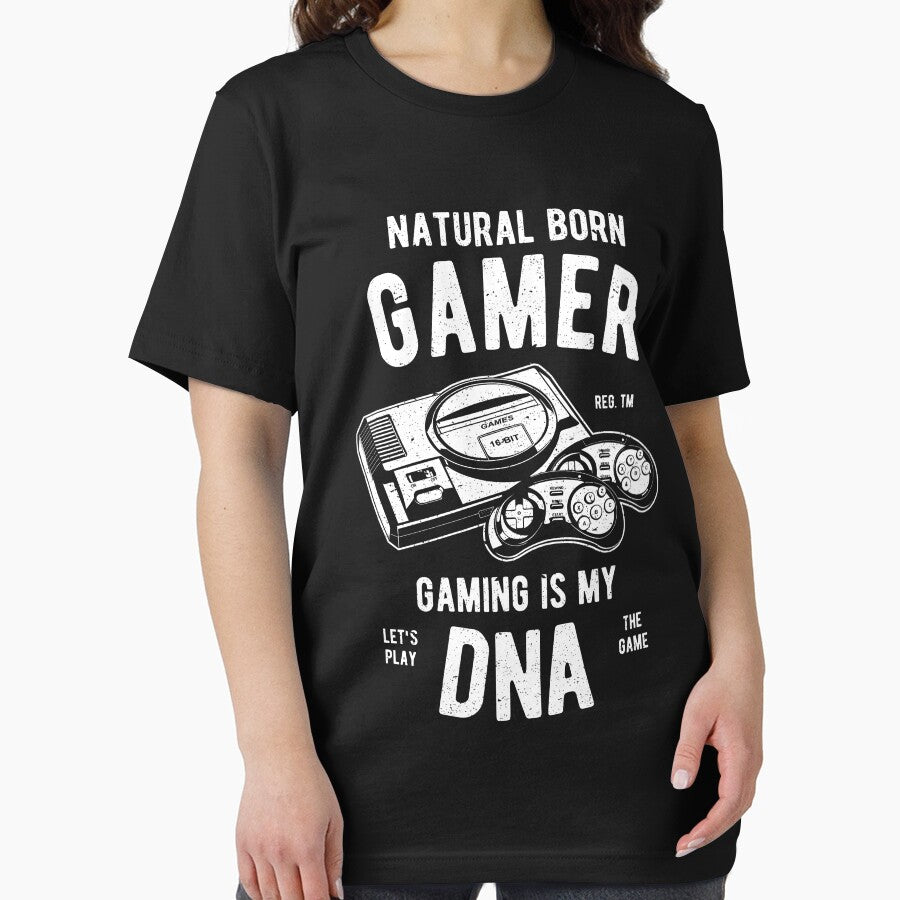 Natural Born Gamer Gaming Is My DNA Shirt Vintage Games Graphic T-Shirt Great Gift for Nerd or Geek Unisex Short-Sleeve Jersey Tee by Panda Branda