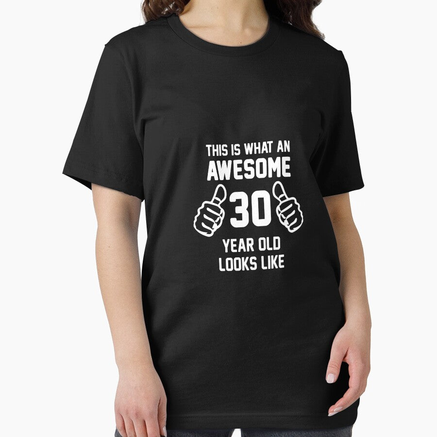Awesome 30 Year Old Shirt 30th Birthday T-Shirt Great Gift for Friend or Family Short-Sleeve Jersey Tee by Panda Branda