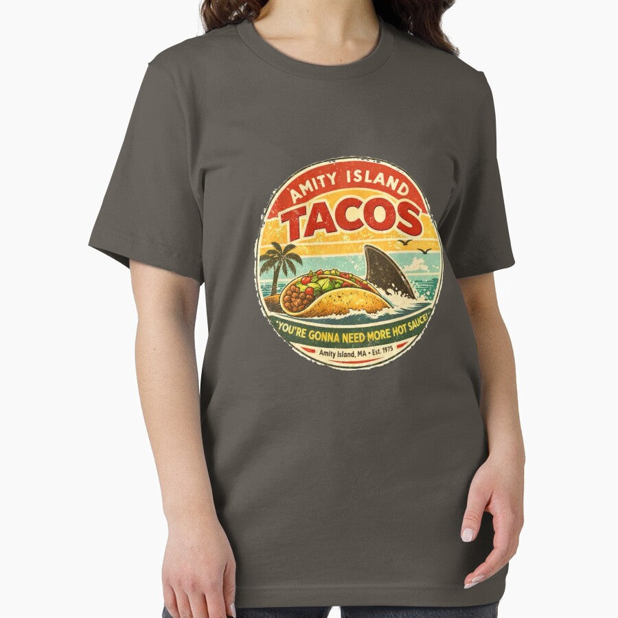 Amity Island Tacos Vintage Shark Taco Surf Logo by GhostDawgs