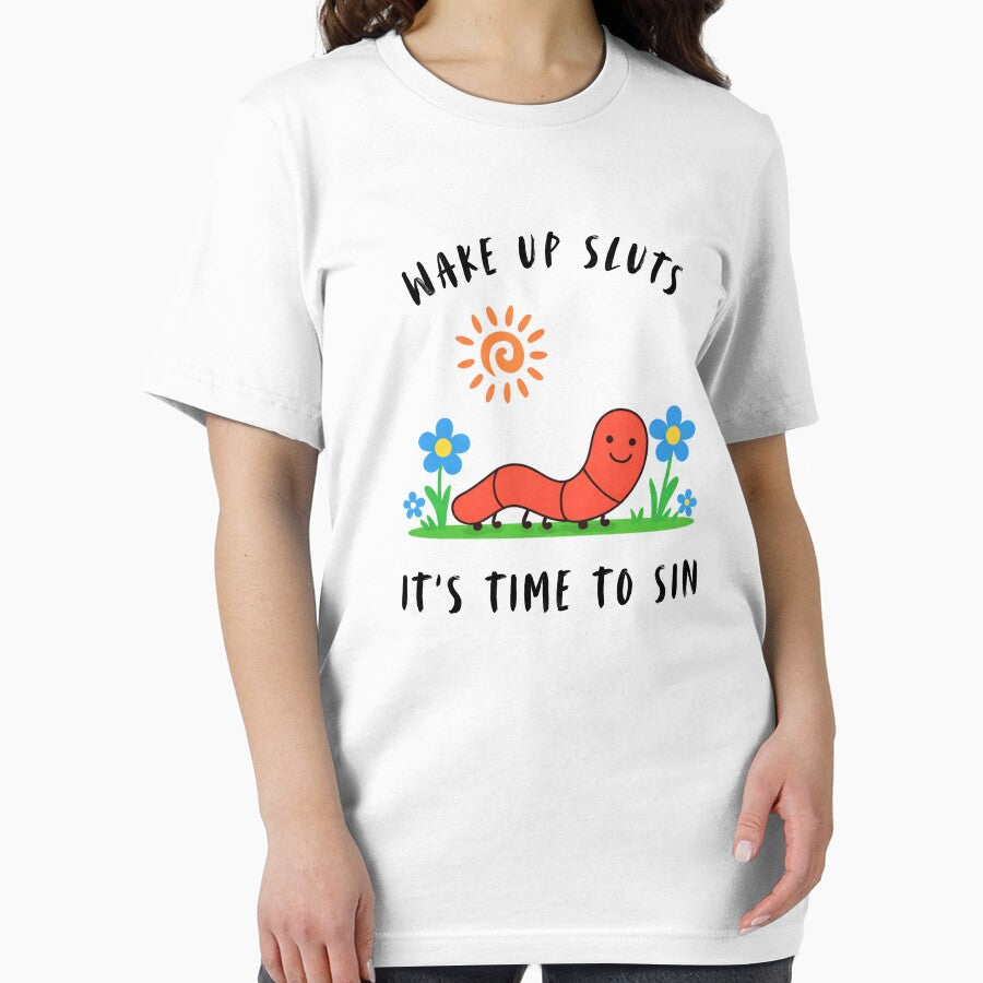 Wake Up Sluts It's Time To Sin. funny animal shirt meme graphic tee sarcastic by Black & Aura