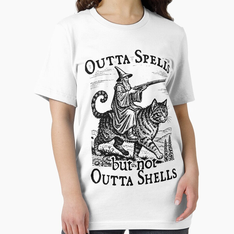 Vintage Outta spells but not outta shells-Funny medieval wizard-cat meme by RandyHaskins