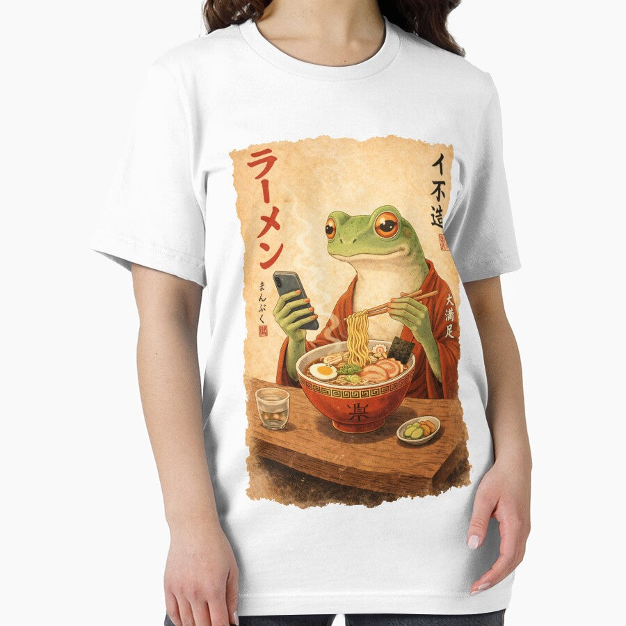 Funny Grumpy Frog Eat Ramen and Scroll Phone Japanese Art by Kladhadredo